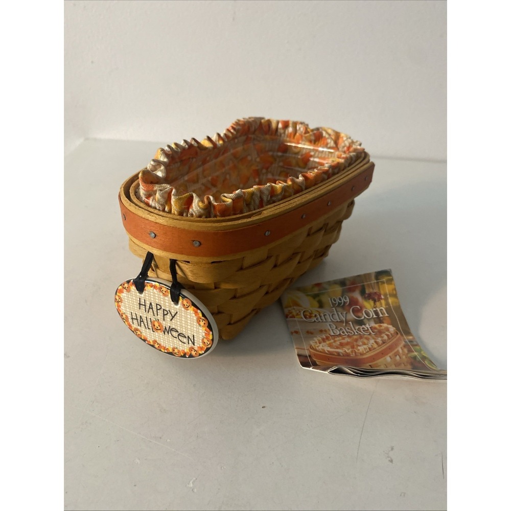 Longaberger 1999 CANDY CORN BASKET w/ Candy Corn Fabric Liner Protector Signed